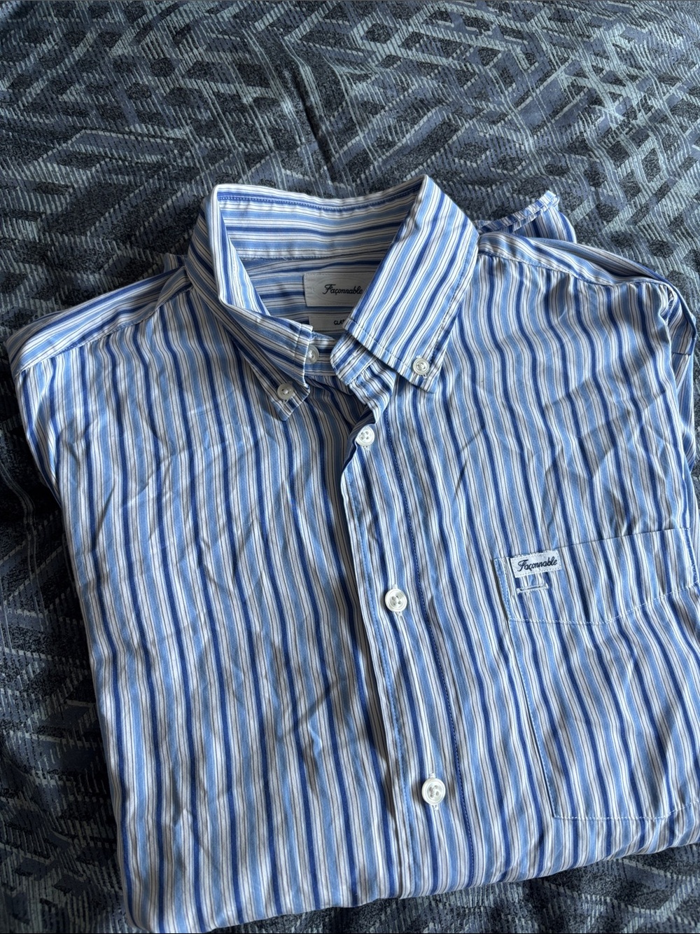 Faconnable Blue and White Striped Button-Down Silk/Cotton Shirt